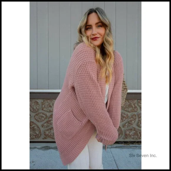 Oversized Chunky Knit Cardigan Batwing Sleeves Open Front Cozy Sweater - Picture 7 of 7
